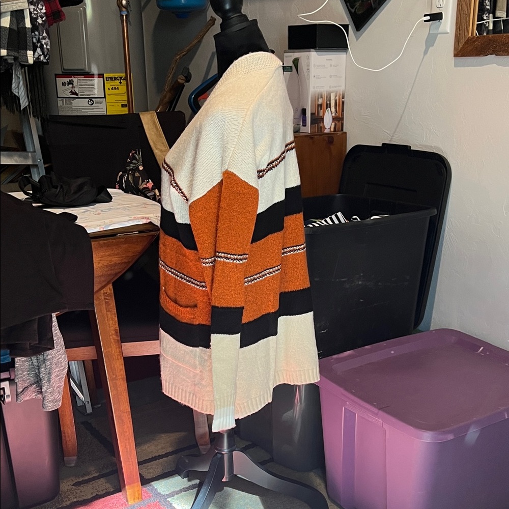 Maurices Colorblock Cardigan - Cream, Black, and Orange - Picture 2 of 3